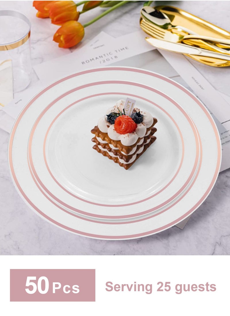 HomarKet 50PCS Rose Gold Plastic Plates, Heavy Duty Disposable Rose Gold Plates with 25 10.25 inch Dinner Plates and 25 7.5 inch Salad/Dessert Appetizer Plates, Disposable Plates for Party, Holiday, and Wedding  - Image 4