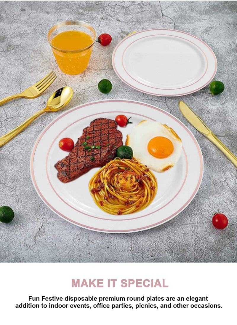 HomarKet 50PCS Rose Gold Plastic Plates, Heavy Duty Disposable Rose Gold Plates with 25 10.25 inch Dinner Plates and 25 7.5 inch Salad/Dessert Appetizer Plates, Disposable Plates for Party, Holiday, and Wedding  - Image 5
