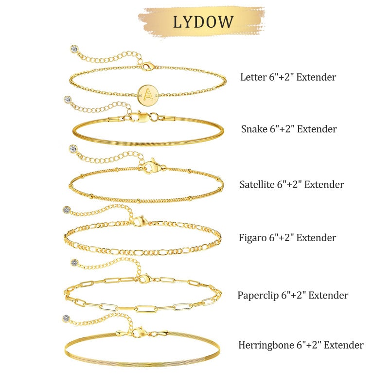 Lydow Bracelets for Women, Stack Jewelry Set Initial A Chain Stackable Letter Teen Accessories Pulseras Para Mujer 6 Inch 6PCS Valentine's Gifts Jewelry - Image 4