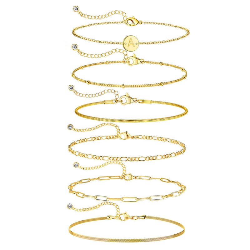 Lydow Bracelets for Women, Stack Jewelry Set Initial A Chain Stackable Letter Teen Accessories Pulseras Para Mujer 6 Inch 6PCS Valentine's Gifts Jewelry - Image 1