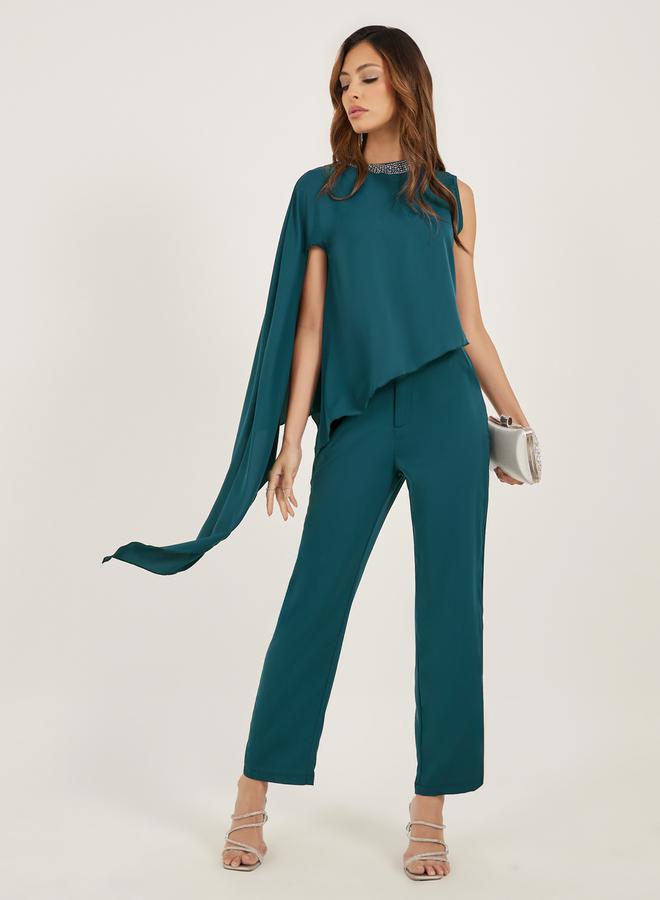 Styli Round Neck One Cape Sleeve Top and Pants Co-Ords  - Image 1