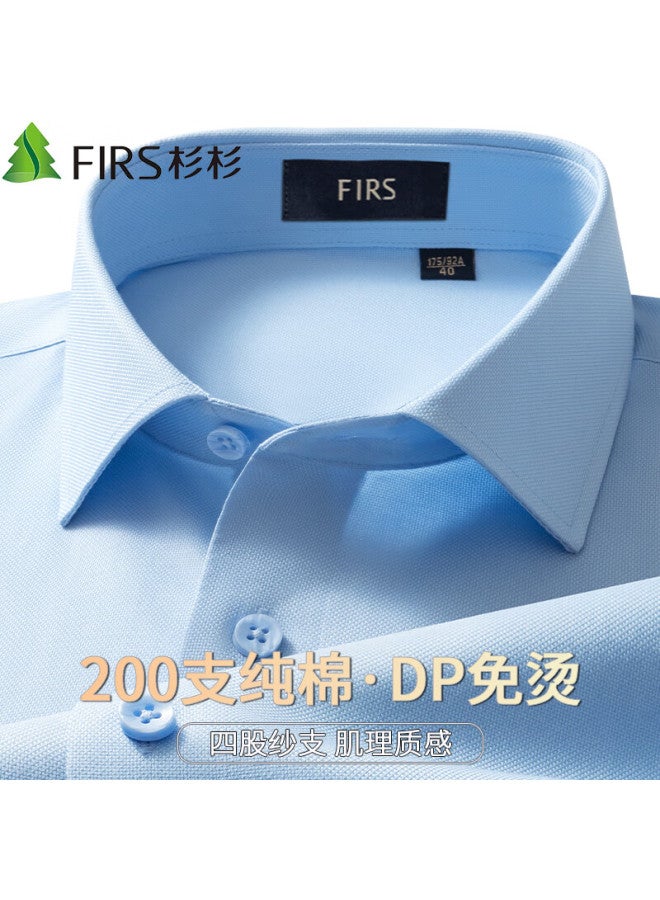 Firs Men's Long Sleeve Dress Shirt, Easy-care High-quality Pure Cotton Shirt, Light Blue, Size 43 - Image 1