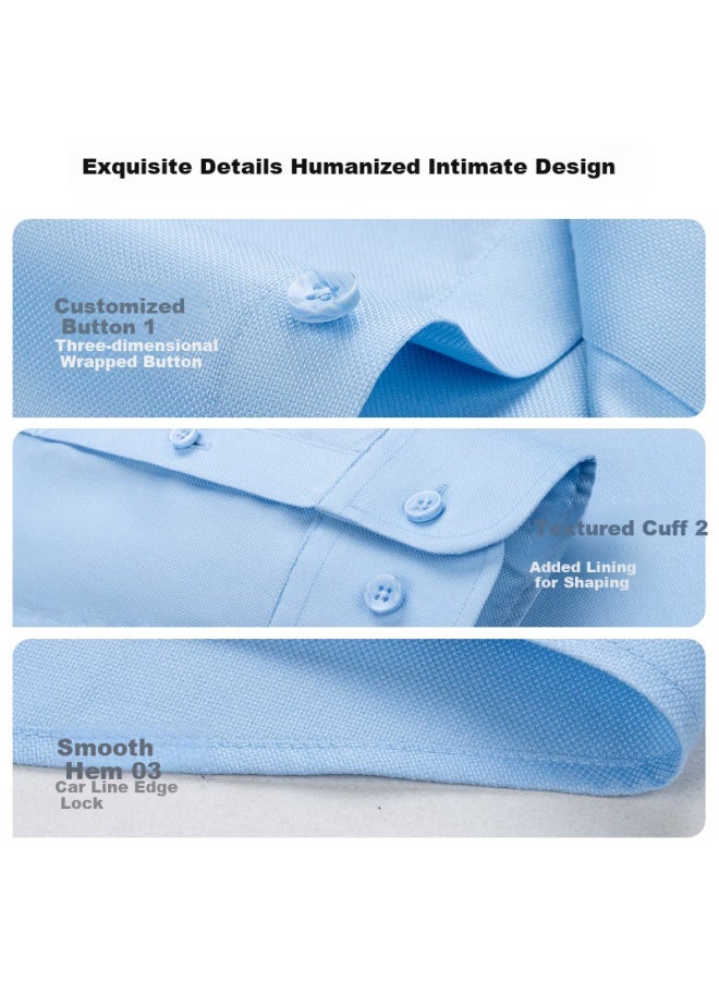 Firs Men's Long Sleeve Dress Shirt, Easy-care High-quality Pure Cotton Shirt, Light Blue, Size 43 - Image 3