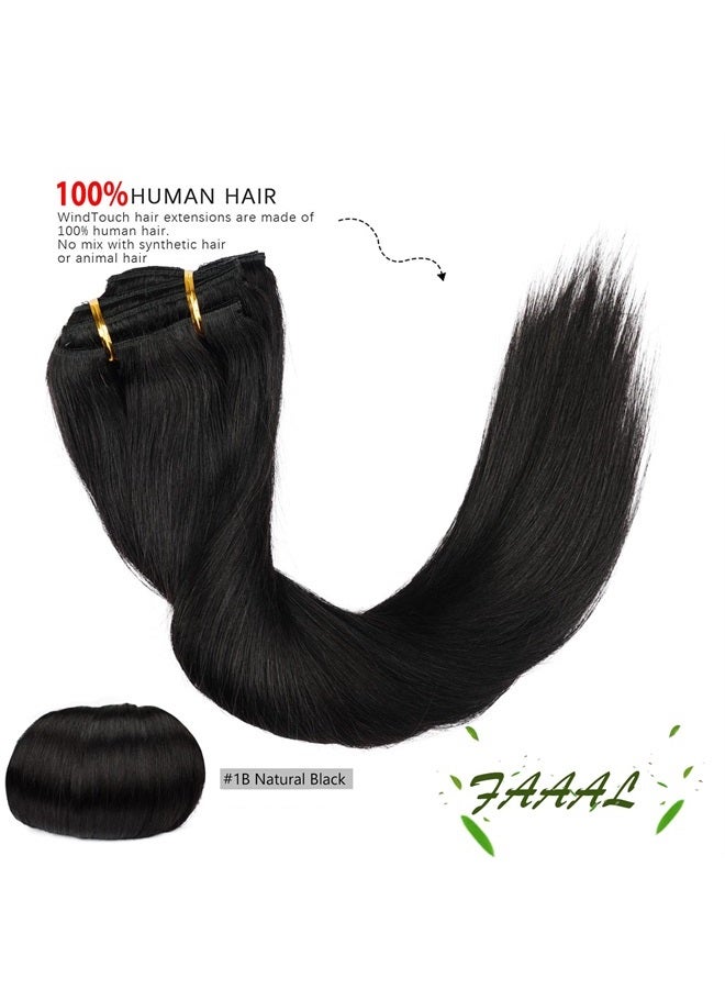 FAAAL 20" وصلات شعر بشرية قابلة للتثبيت كاملة الرأس 180 جرام 7 قطع 16 مشبك أسود طبيعي مزدوج الخيوط شعر برازيلي حقيقي ريمى كثيف مستقيم حريري (20" 180 جرام، 1B)