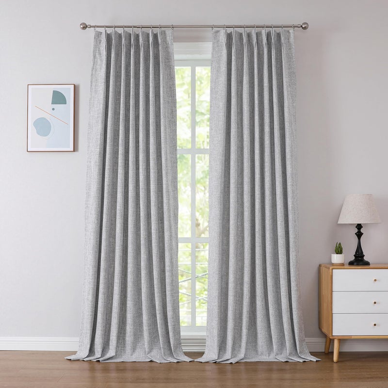 Kayne Studio Pinch Pleat Blackout Curtains Back Tab Design with 9 Hooks for Bedroom Nursery Thermal Insulated Linen Textured Drapes Window Treatments for Track Systems 40"" Wx108 L 1 Panel Grey - Image 1