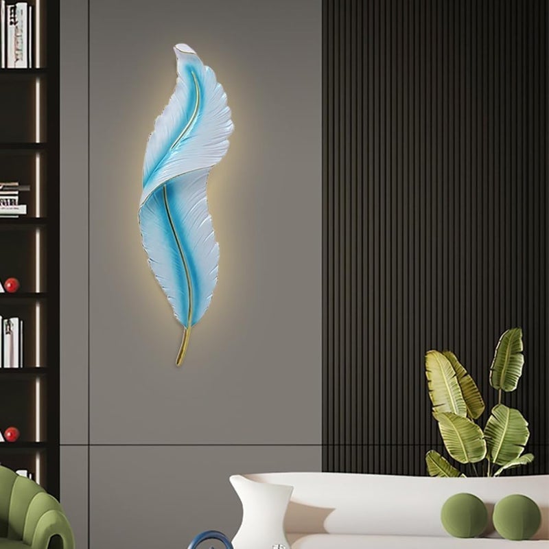 1-Light Nordic Style Creative Feather Wall Lamp, LED 3-Color Dimming Background Wall Grille Decoration Wall Lights, Artistic Atmosphere Lighting Fixture, for Entrance Hall Corridor - Image 2