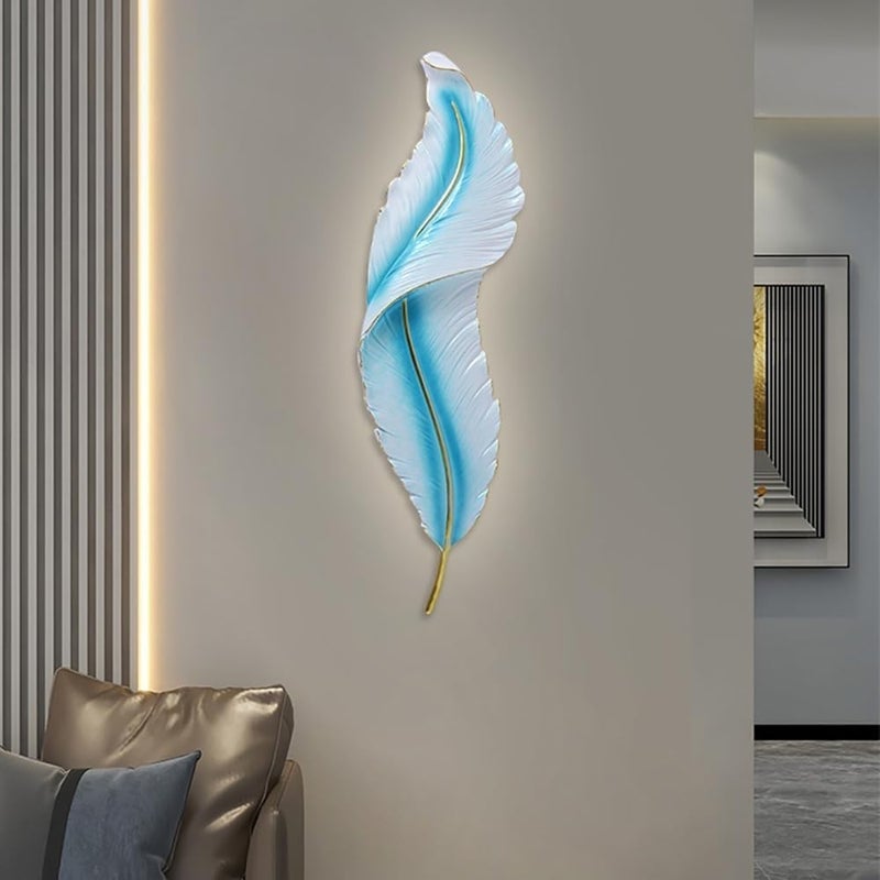 1-Light Nordic Style Creative Feather Wall Lamp, LED 3-Color Dimming Background Wall Grille Decoration Wall Lights, Artistic Atmosphere Lighting Fixture, for Entrance Hall Corridor - Image 1
