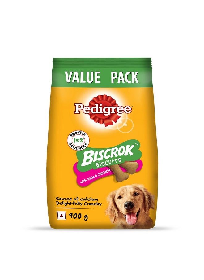 Pedigree Biscrok Biscuits Dog Treats (Above 4 Months), Milk And Chicken Flavor, 900G Pack  - Image 1