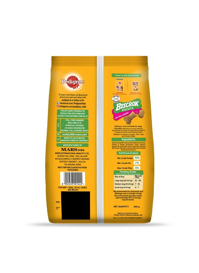 Pedigree Biscrok Biscuits Dog Treats (Above 4 Months), Milk And Chicken Flavor, 900G Pack  - Image 2