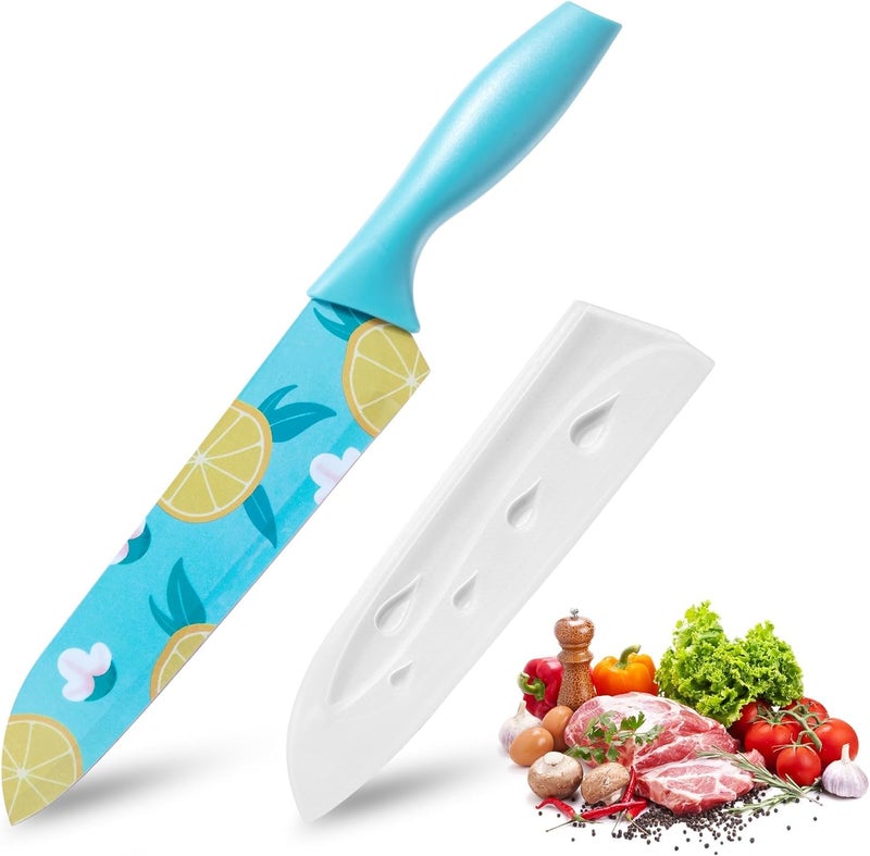 DHVSAM 1 Pcs Santoku Knife 77 inches Stainless Steel 420HC Asian Kitchen Knife Ultra Sharp Japanese Chef Knife with Plastic Sheath Dishwasher Safe Food Grade NonStick Coating Random Color - Image 1