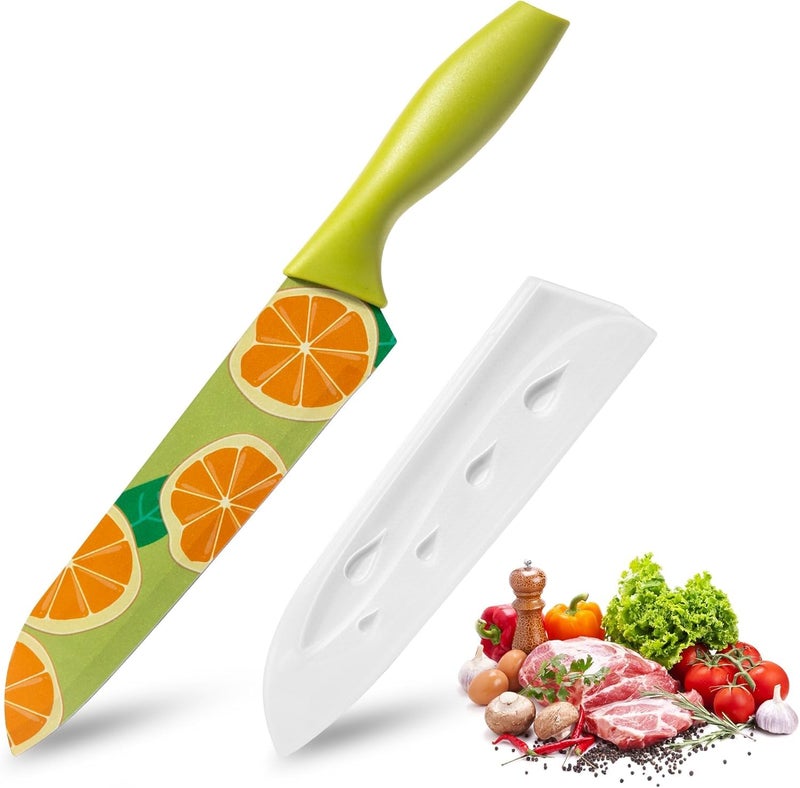 DHVSAM 1 Pcs Santoku Knife 77 inches Stainless Steel 420HC Asian Kitchen Knife Ultra Sharp Japanese Chef Knife with Plastic Sheath Dishwasher Safe Food Grade NonStick Coating Random Color - Image 3