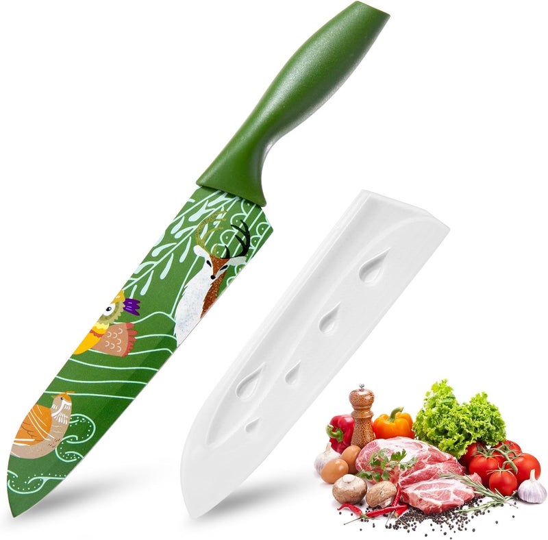 DHVSAM 1 Pcs Santoku Knife 77 inches Stainless Steel 420HC Asian Kitchen Knife Ultra Sharp Japanese Chef Knife with Plastic Sheath Dishwasher Safe Food Grade NonStick Coating Random Color - Image 5