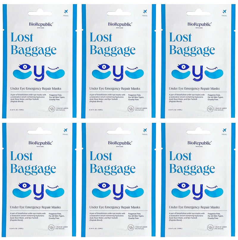 BioRepublic BioRepublic Skin Care Lost Baggage Biocellulose UnderEye Emergency Repair Masks with Revitalizing Serum for All Skin Types  1 Pair Pack of 6