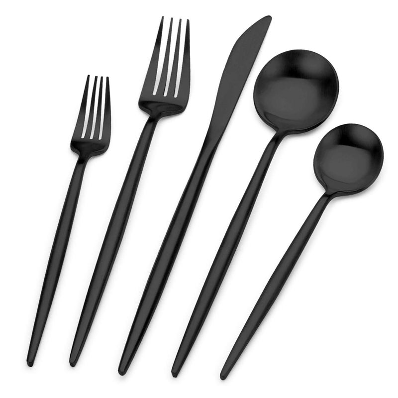 Bettlife Matte Black Silverware Set Stainless Steel Satin Finish Flatware Cutlery Set for 4 20Piece Spoons and Forks Kitchen Utensil Set Dishwasher Safe Matte Black 20 P