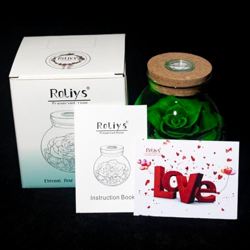 roliys Preserved Real Roses with Colorful Mood Light Wishing Bottle,Eternal Rose，Never Withered Flowers,for Bedroom Party Table Decor, Christmas Decorations,a Gifts for Women 4.3inch1pcs (Green) - Image 3
