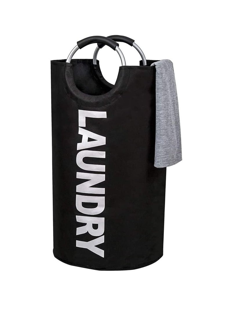 Excefore 82L Large Laundry Basket,Collapsible Fabric,Foldable Hamper, Bag Handles Waterproof Portable Washing Bin Folding Clothes Travel Bathroom College (Black)  - Image 1