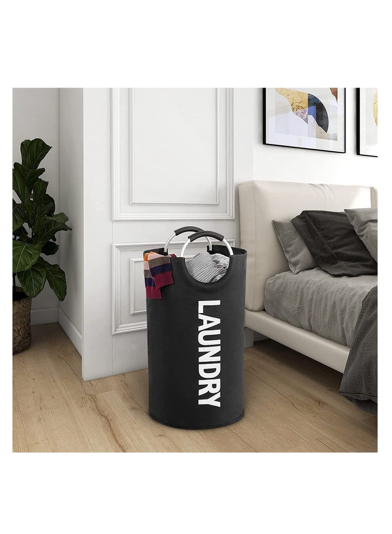 Excefore 82L Large Laundry Basket,Collapsible Fabric,Foldable Hamper, Bag Handles Waterproof Portable Washing Bin Folding Clothes Travel Bathroom College (Black)  - Image 5
