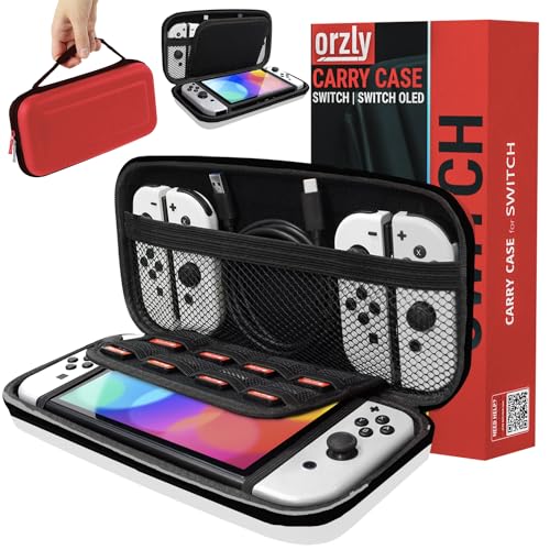 Orzly Carry Case Compatible with Nintendo Switch and New Switch OLED Console -Protective Hard Portable Travel Carry Case Shell Pouch with Pockets for Accessories and Games (POKE) - Image 1