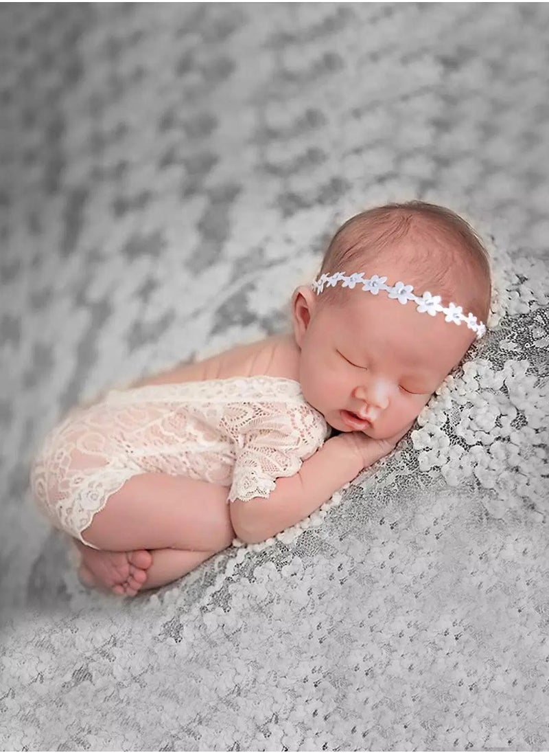 Generic Newborn Girl Lace Sheer Bodysuit & Headband Photography Props  - Image 1