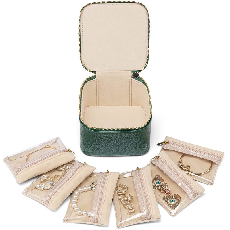 VLANDO Gifts for TeachersTravel Jewelry Box with 6 Velvet Jewelry Zipper Pockets Jewelry Case Premium Petal Hardware Travel Jewelry Organizer Graduation Gifts Green - Image 2