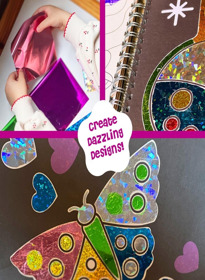 DINO MINI Foil4Fun - Foil Art for Kids - Craft Kits for Kids Ages 4-8 - Includes 16 Foil Art Pages and 16 Coloring Pages - Screen Free Birthday Gifts - Airplane Activities (Princesses & Fairies) - Image 2