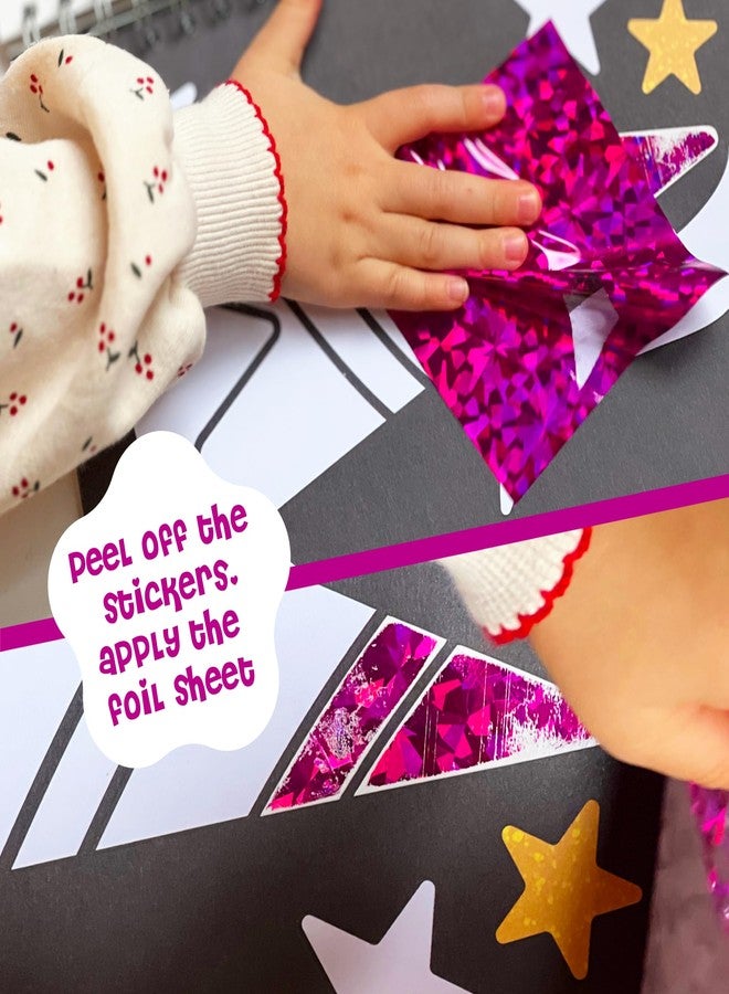 DINO MINI Foil4Fun - Foil Art for Kids - Craft Kits for Kids Ages 4-8 - Includes 16 Foil Art Pages and 16 Coloring Pages - Screen Free Birthday Gifts - Airplane Activities (Princesses & Fairies) - Image 3