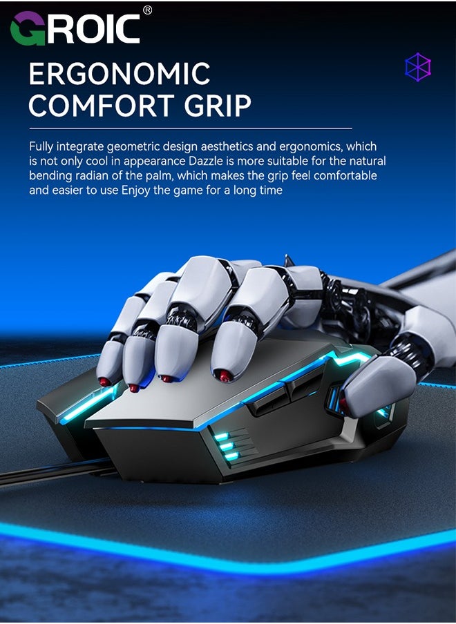 GROIC - Performance Gaming Mouse - Wired Gaming Mouse w/ 6 Programmable Buttons including Sniper (rapid fire) key, 3200 DPI, Force Adjustable Buttons, Custom Gamer Profiles, and more - Image 1