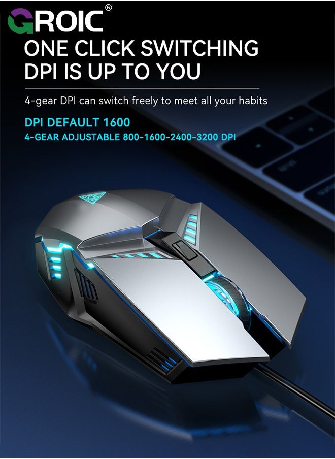 GROIC - Performance Gaming Mouse - Wired Gaming Mouse w/ 6 Programmable Buttons including Sniper (rapid fire) key, 3200 DPI, Force Adjustable Buttons, Custom Gamer Profiles, and more - Image 1