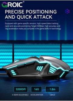 GROIC Performance Gaming Mouse - Wired Gaming Mouse w/ 6 Programmable Buttons including Sniper (rapid fire) key, 3200 DPI, Force Adjustable Buttons, Custom Gamer Profiles, and more  - Image 3