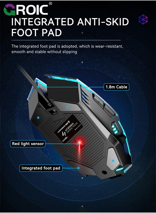 GROIC - Performance Gaming Mouse - Wired Gaming Mouse w/ 6 Programmable Buttons including Sniper (rapid fire) key, 3200 DPI, Force Adjustable Buttons, Custom Gamer Profiles, and more - Image 1