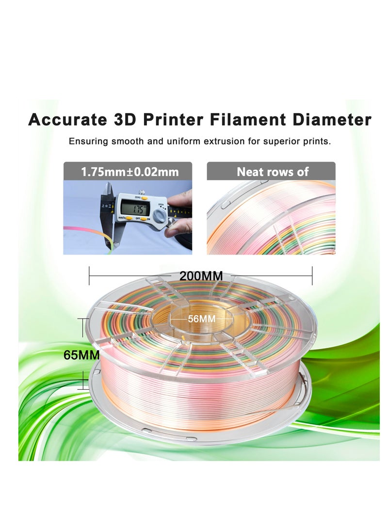 سيوسي خيوط طابعة PLA ثلاثية الأبعاد، خيوط طباعة ثلاثية الأبعاد PLA 1.75 مم دقة الأبعاد +/- 0.02 مم، بكرة 1 كجم (2.2 رطل)، خيوط طباعة ثلاثية الأبعاد تناسب معظم طابعات FDM ثلاثية الأبعاد (قوس قزح حريري) - Image 3
