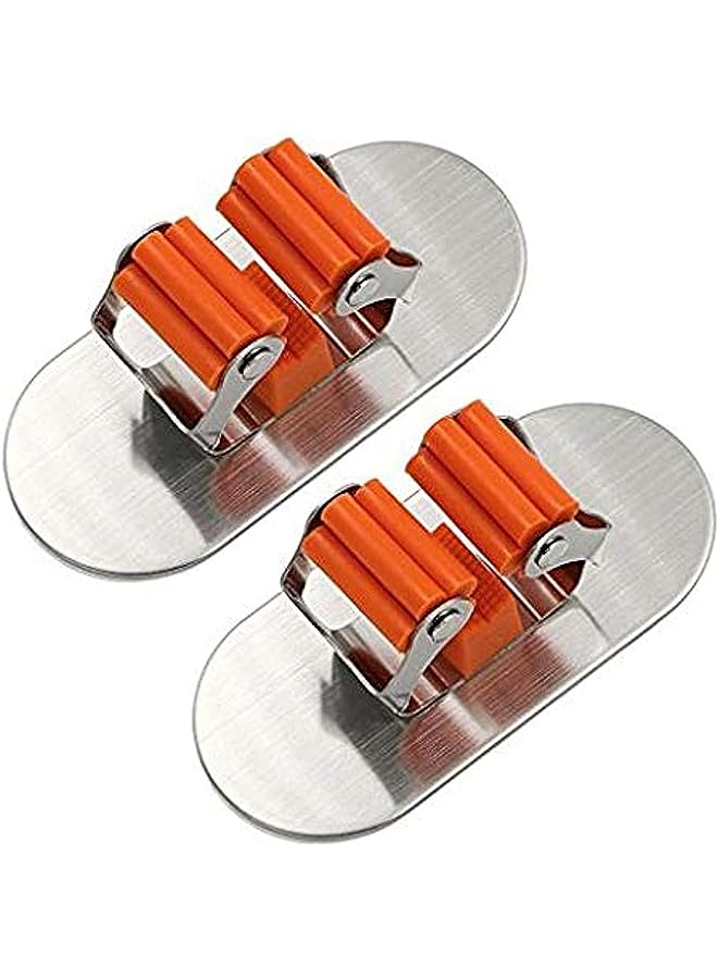 PROMASS Broom Holder Organizer, 2 Pcs 3M Self Adhesive Wall Mounted Mop hooks Broom hanger Holder with Spring Clip Design Bath Mounted Home Tools/Kitchen Organizer Rack (Oval)  - Image 1