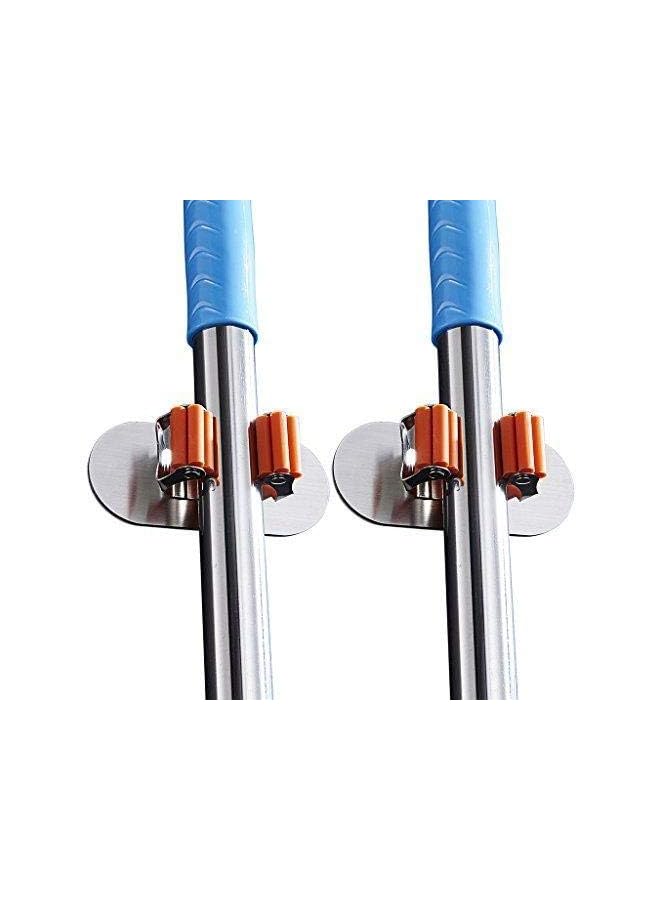 PROMASS Broom Holder Organizer, 2 Pcs 3M Self Adhesive Wall Mounted Mop hooks Broom hanger Holder with Spring Clip Design Bath Mounted Home Tools/Kitchen Organizer Rack (Oval)  - Image 2