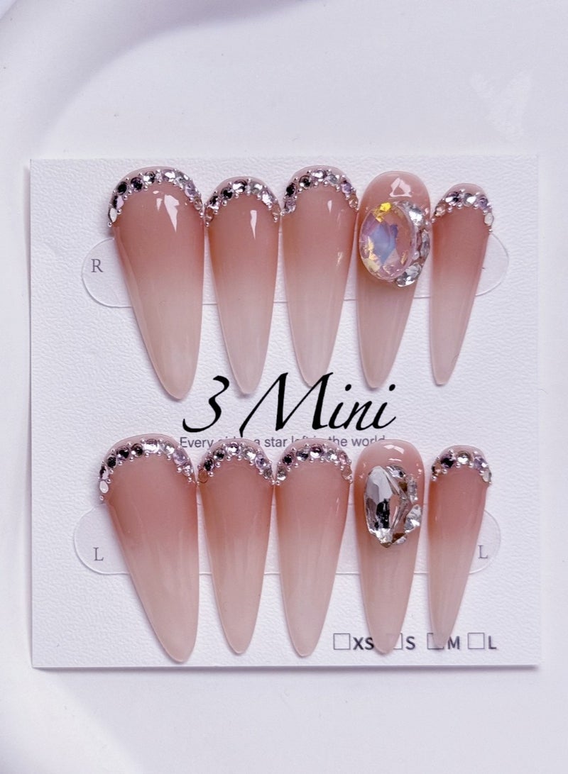 Generic 10 PCS Handmade  Pressed On Nails,Mid-length Full Cover Nails,With Diamond Patch Art Nails  - Image 1