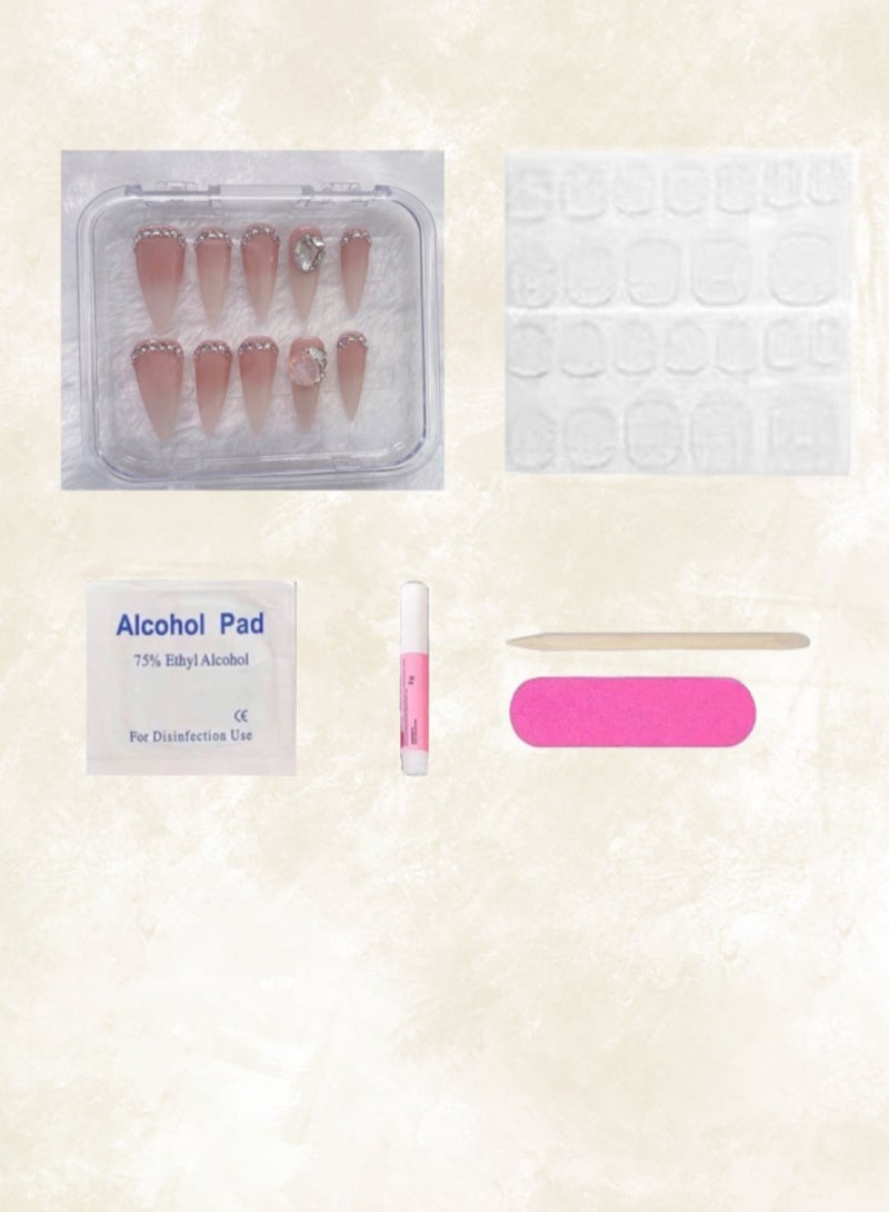 Generic 10 PCS Handmade  Pressed On Nails,Mid-length Full Cover Nails,With Diamond Patch Art Nails  - Image 4