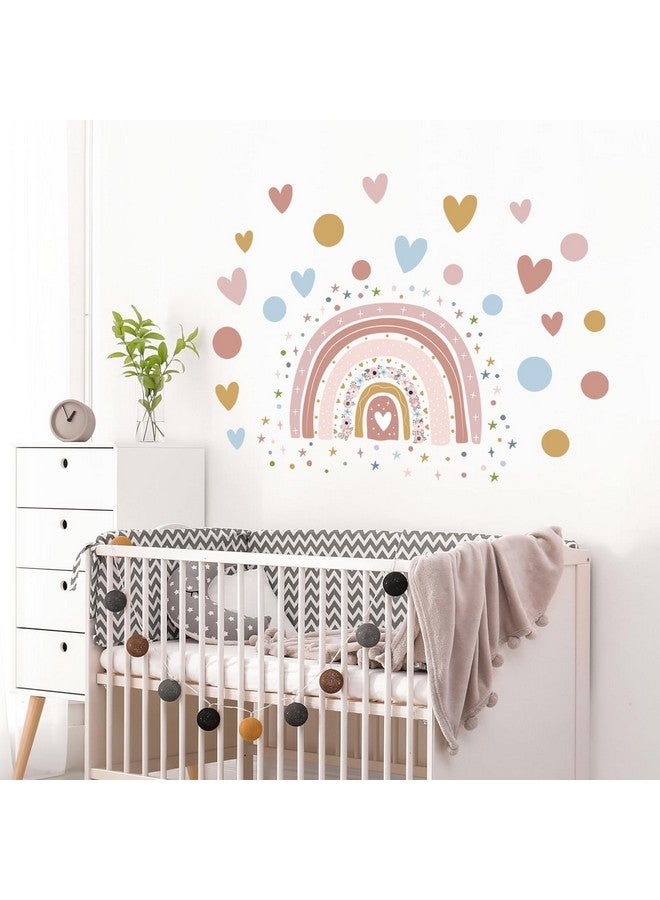 Supzone Rainbow Flower Wall Stickers - Boho Rainbow Wall Decal with Colorful Dots, Hearts, Stars for Girls Baby Nursery Bedroom Playroom DIY Vinyl Mural Art - Image 4
