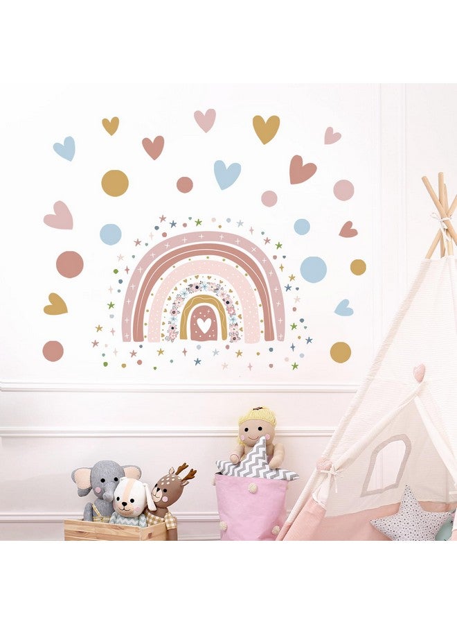 Supzone Rainbow Flower Wall Stickers - Boho Rainbow Wall Decal with Colorful Dots, Hearts, Stars for Girls Baby Nursery Bedroom Playroom DIY Vinyl Mural Art - Image 3