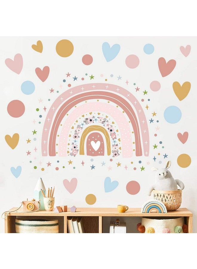 Supzone Rainbow Flower Wall Stickers - Boho Rainbow Wall Decal with Colorful Dots, Hearts, Stars for Girls Baby Nursery Bedroom Playroom DIY Vinyl Mural Art - Image 2