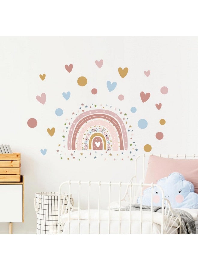 Supzone Rainbow Flower Wall Stickers - Boho Rainbow Wall Decal with Colorful Dots, Hearts, Stars for Girls Baby Nursery Bedroom Playroom DIY Vinyl Mural Art - Image 5