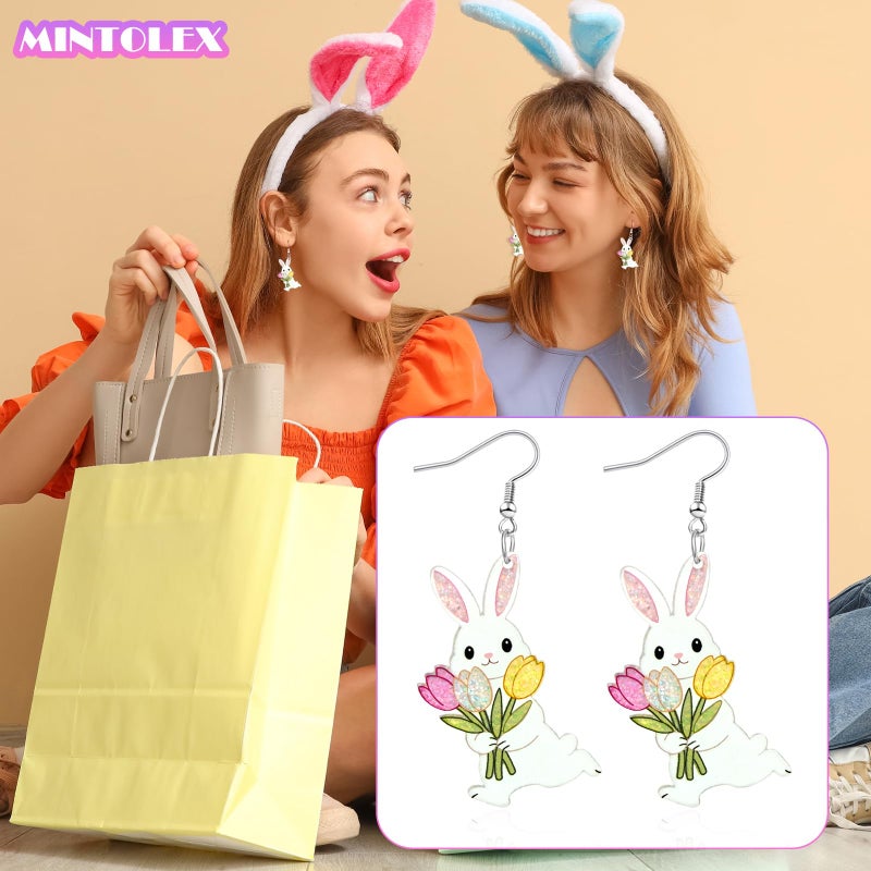 Mintolex Easter Bunny Earrings for Women Cute Acrylic Rabbit Earrings with Tulip Sparkling Spring Holiday Jewelry Gift - Image 2
