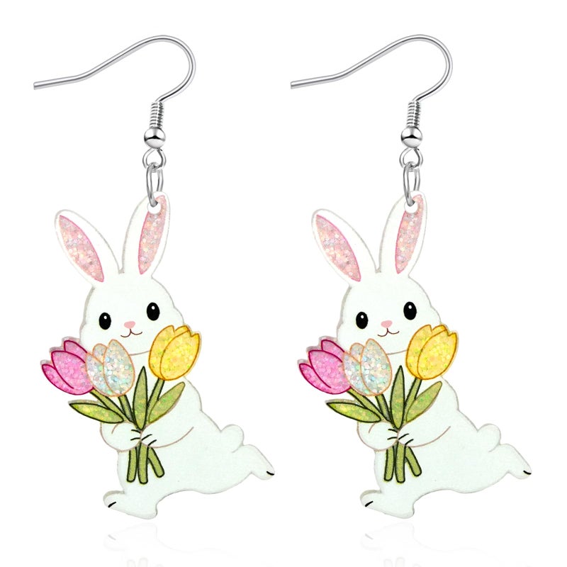 Mintolex Easter Bunny Earrings for Women Cute Acrylic Rabbit Earrings with Tulip Sparkling Spring Holiday Jewelry Gift - Image 1
