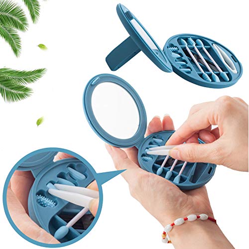 Storgem Strogem Reusable Cotton Swabs with 1 Mirror for Makeup Application and Cleaning, Multifunctional Portable Washable Silicone Q-Tip (Blue) - Image 3