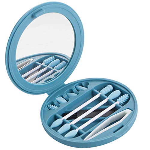 Storgem Strogem Reusable Cotton Swabs with 1 Mirror for Makeup Application and Cleaning, Multifunctional Portable Washable Silicone Q-Tip (Blue) - Image 1