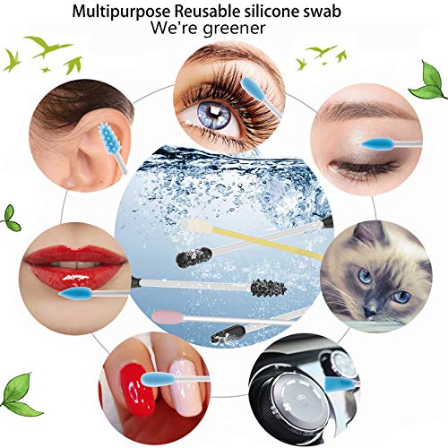 Storgem Strogem Reusable Cotton Swabs with 1 Mirror for Makeup Application and Cleaning, Multifunctional Portable Washable Silicone Q-Tip (Blue) - Image 2