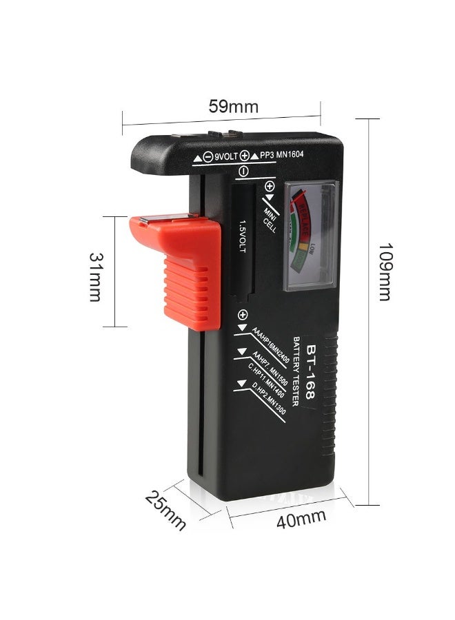BT-168 Battery Tester, Universal Battery Checker for AA AAA C D 9V 1.5V Button Cell LR44 Batteries, Analog Display with Color-Coded Scale, Portable Household Battery Tester, No Battery Required - Image 2