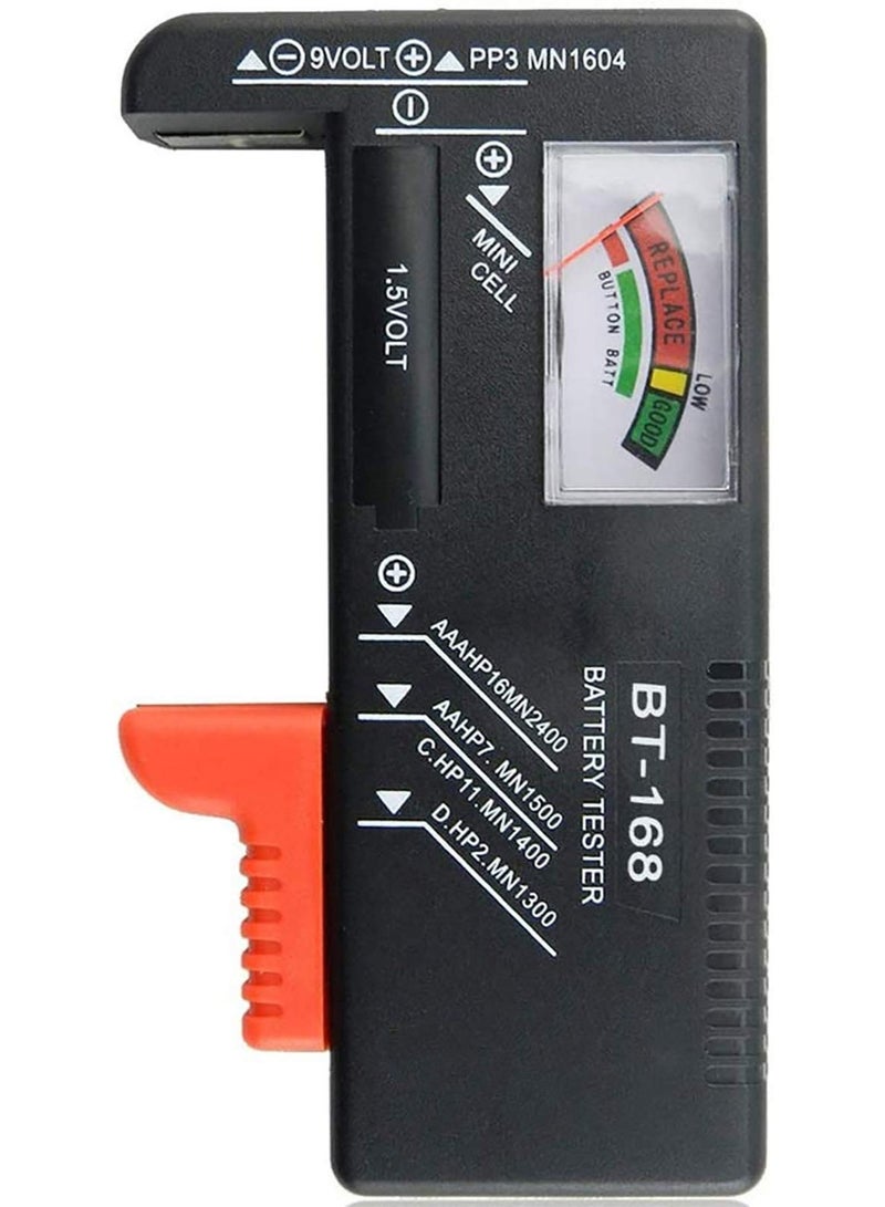 BT-168 Battery Tester, Universal Battery Checker for AA AAA C D 9V 1.5V Button Cell LR44 Batteries, Analog Display with Color-Coded Scale, Portable Household Battery Tester, No Battery Required - Image 1