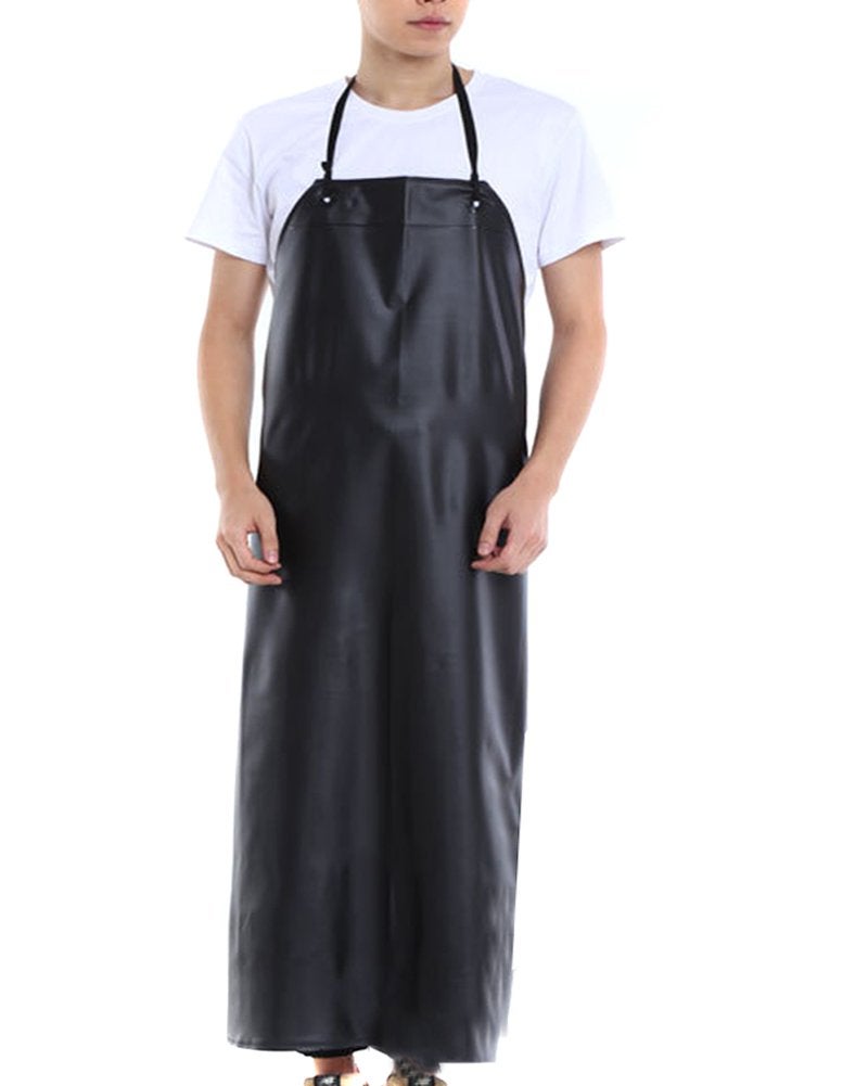 BESTCYC Men's Black Heavy Duty Waterproof Stain Resistant PVC Extra Long Apron for Kitchen Dishwashing Lab Butcher Fishing - Image 1