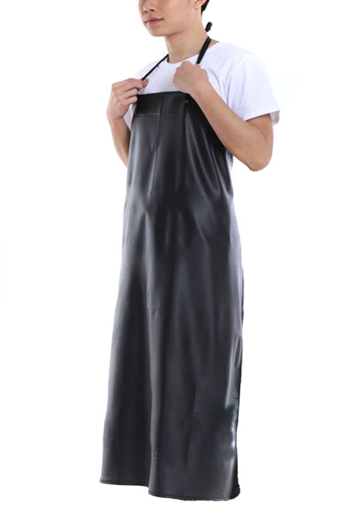 BESTCYC Men's Black Heavy Duty Waterproof Stain Resistant PVC Extra Long Apron for Kitchen Dishwashing Lab Butcher Fishing - Image 2