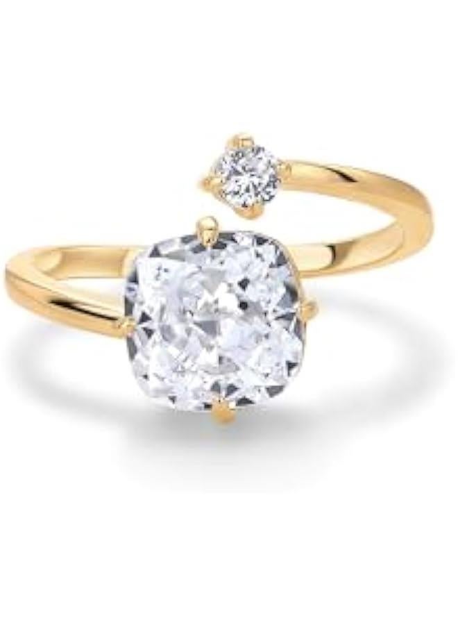 PAVOI 14K Yellow Plated Toi Et Moi 3CT Cushion Cut Cubic Zirconia Stone Wraparound Engagement Promise Ring for Women - Statement Ring - Image 1