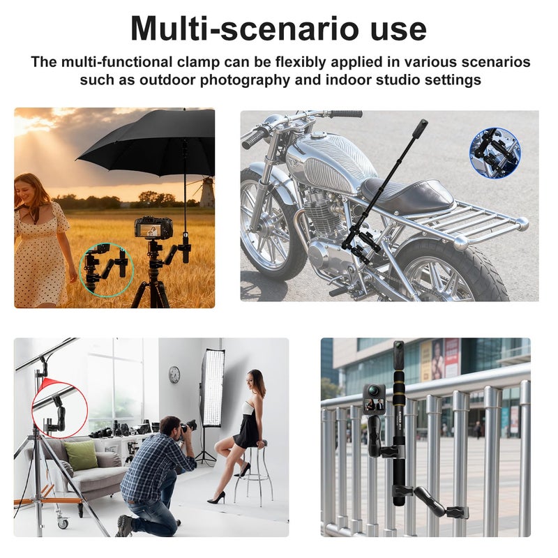 HAFOKO Motorcycle Camera Mount Kit compatible for DJI Osmo Nano 360, Bicycle Double Clamps Handlebar Holder with 43" Invisible Selfie Stick compatible for Insta360 X5-X for UTVs and Vlogging Riding Records - Image 4
